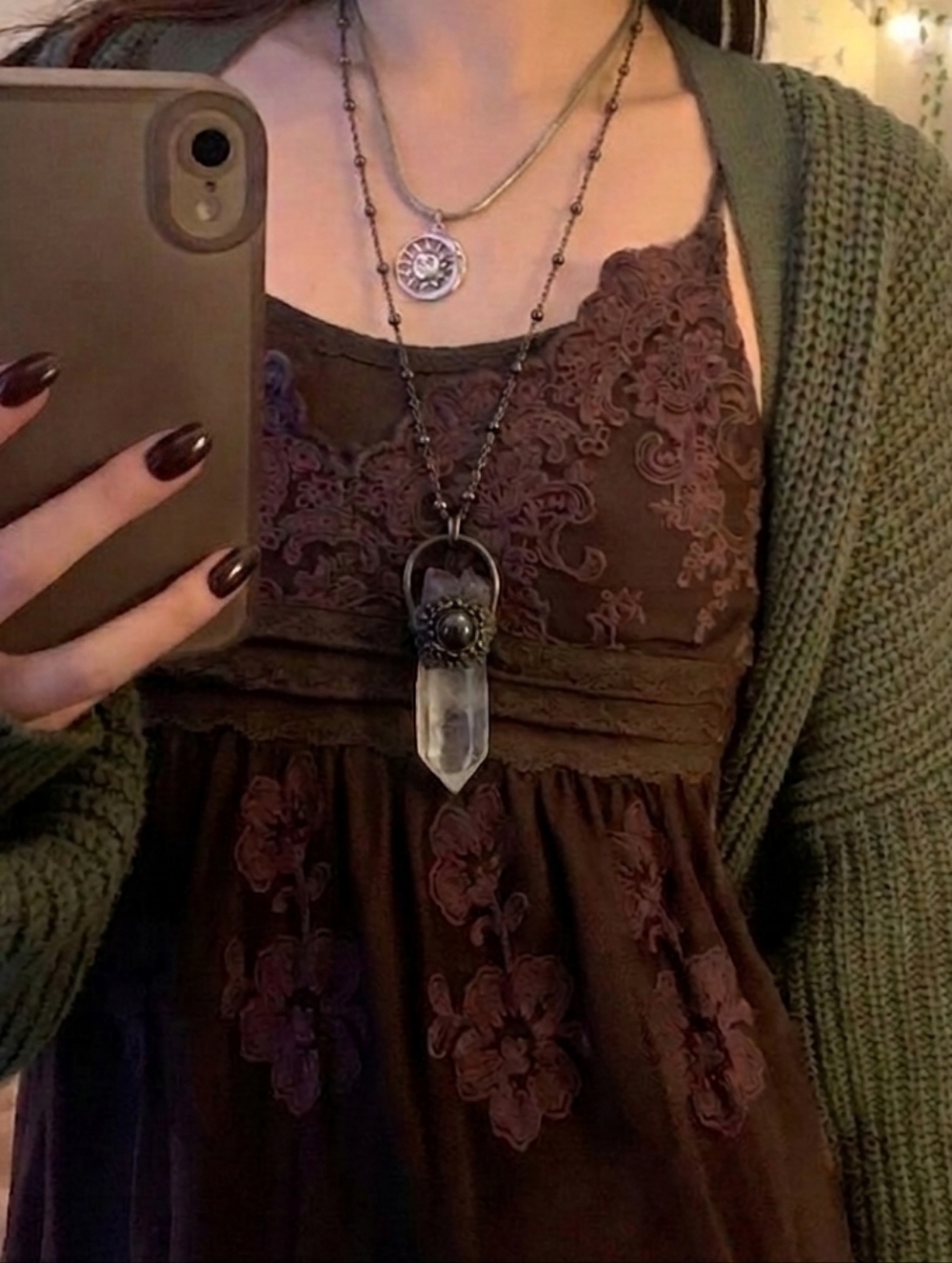 Quartz And Amethyst Amulet Pendant Necklace Handmade One Of A Kind